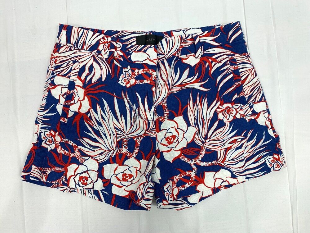 J.Crew Red White Blue Floral Hawaiian Print Canvas Shorts Tropical Size 4
